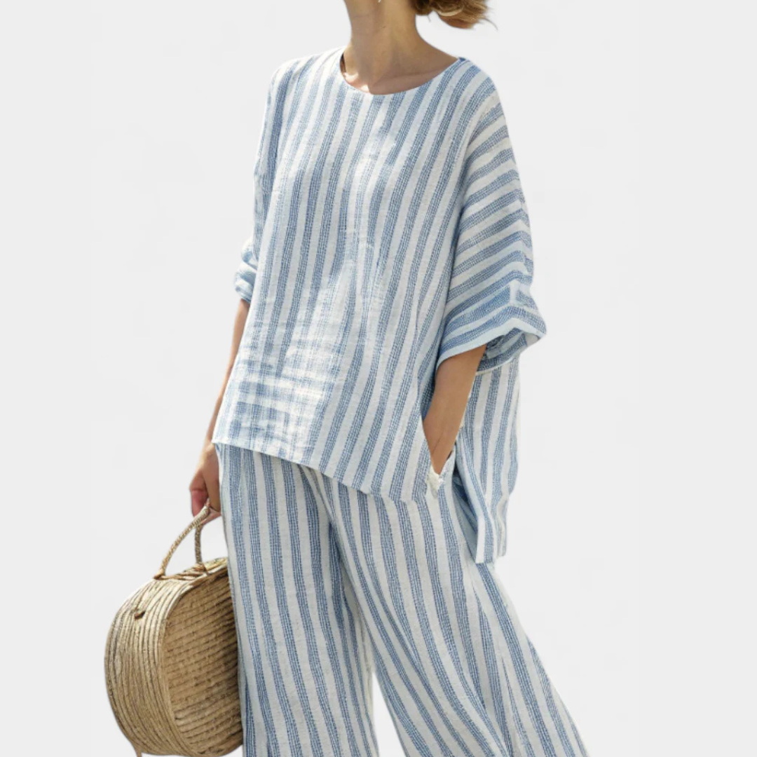 Women's Striped Two-Piece Pants Set - Relaxed Summer Style