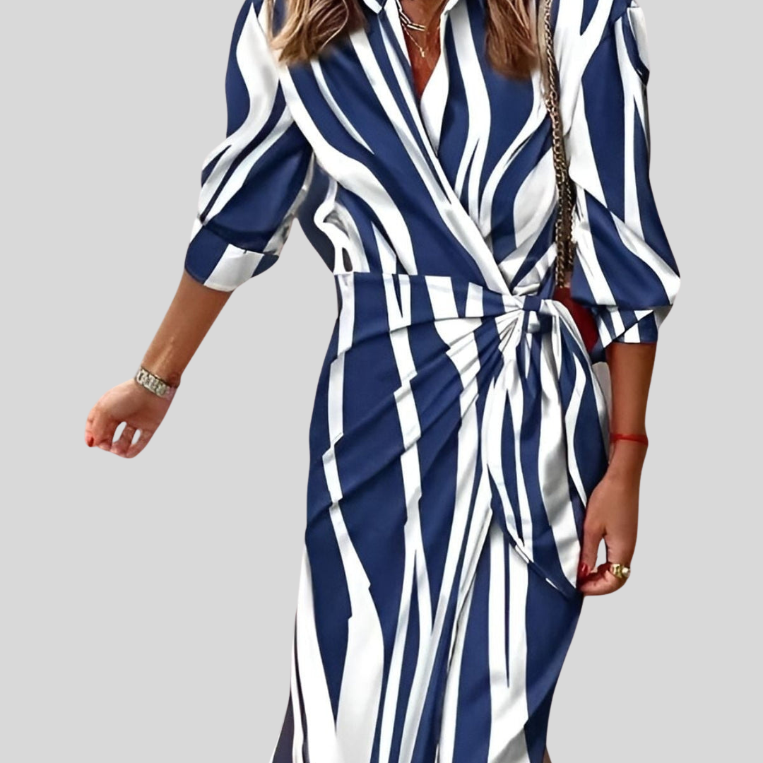 Women's Striped Wrap Midi Dress - Lightweight Summer Style - Blue