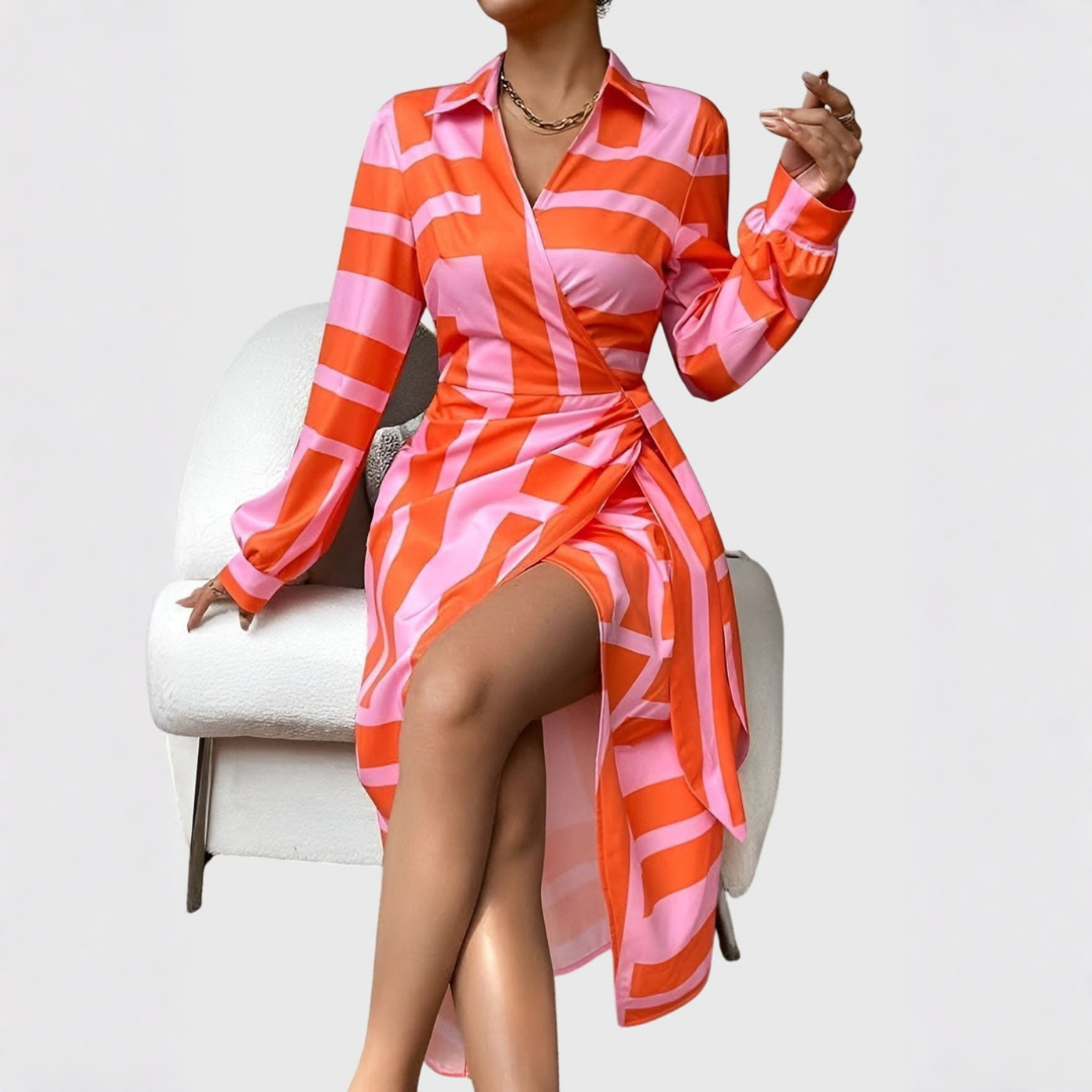 Women's Striped Wrap Midi Dress - Lightweight Summer Style
