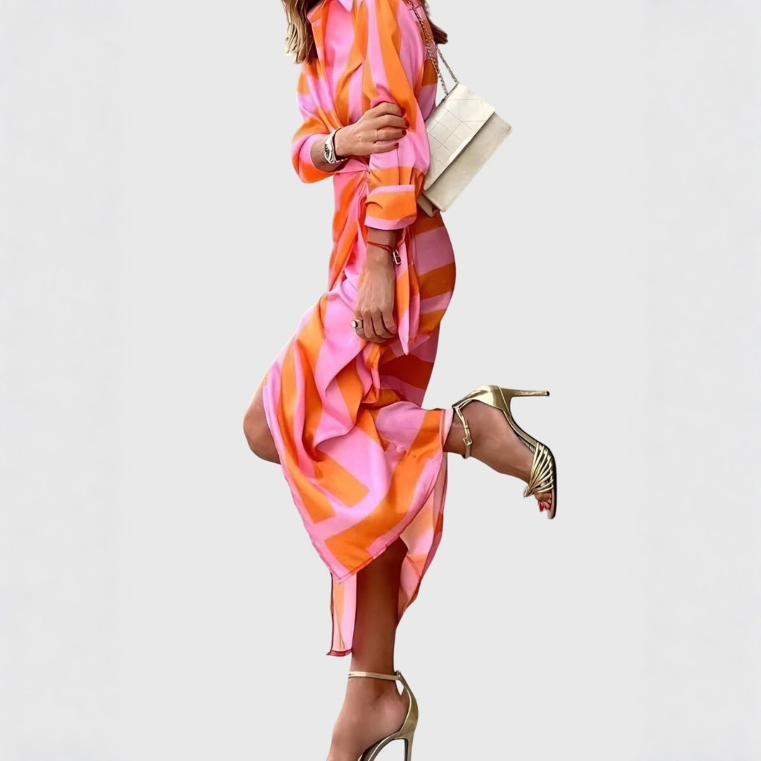 Women's Striped Wrap Midi Dress - Lightweight Summer Style