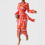 Women's Striped Wrap Midi Dress - Lightweight Summer Style - Orange