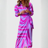 Women's Striped Wrap Midi Dress - Lightweight Summer Style - Purple