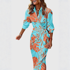 Women's Striped Wrap Midi Dress - Lightweight Summer Style - Turquoise