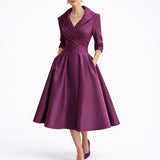 Women's Structured A-Line Midi Dress - Fall Wedding Guest - Purple