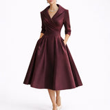 Women's Structured A-Line Midi Dress - Fall Wedding Guest - Red