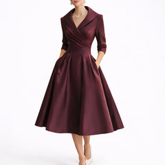 Women's Structured A-Line Midi Dress - Fall Wedding Guest - Red