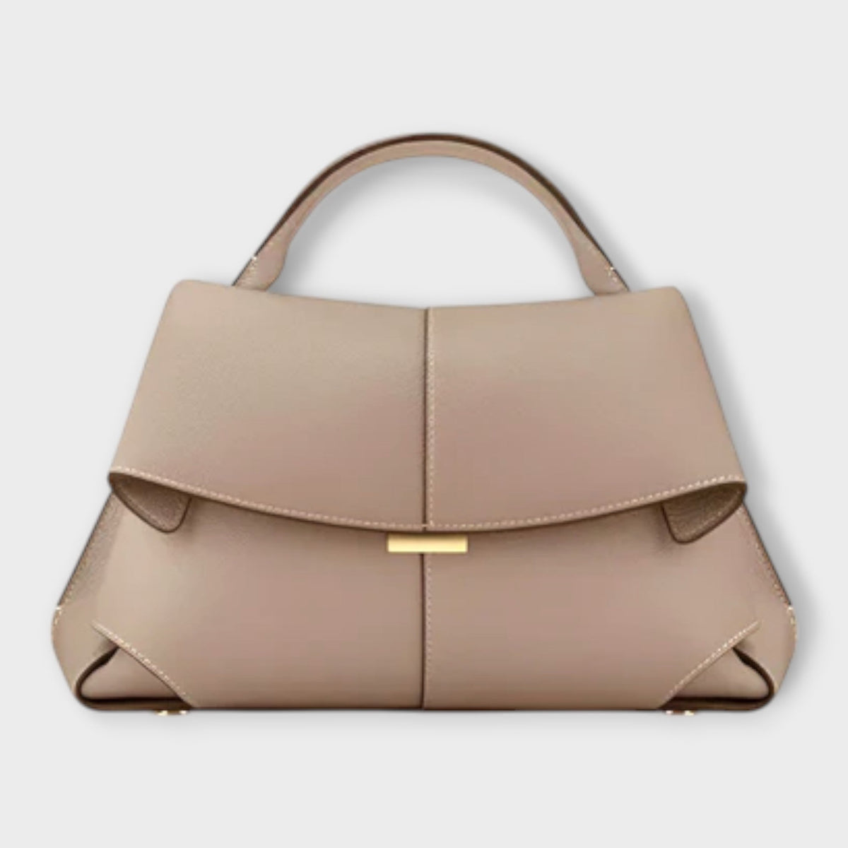 Women's Structured Top Handle Handbag - Classic Summer Bag - Beige