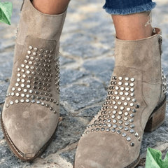 Women's Studded Suede Block Heel Ankle Boots - Pointed Toe | Autumn