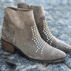 Women's Studded Suede Block Heel Ankle Boots - Pointed Toe | Autumn