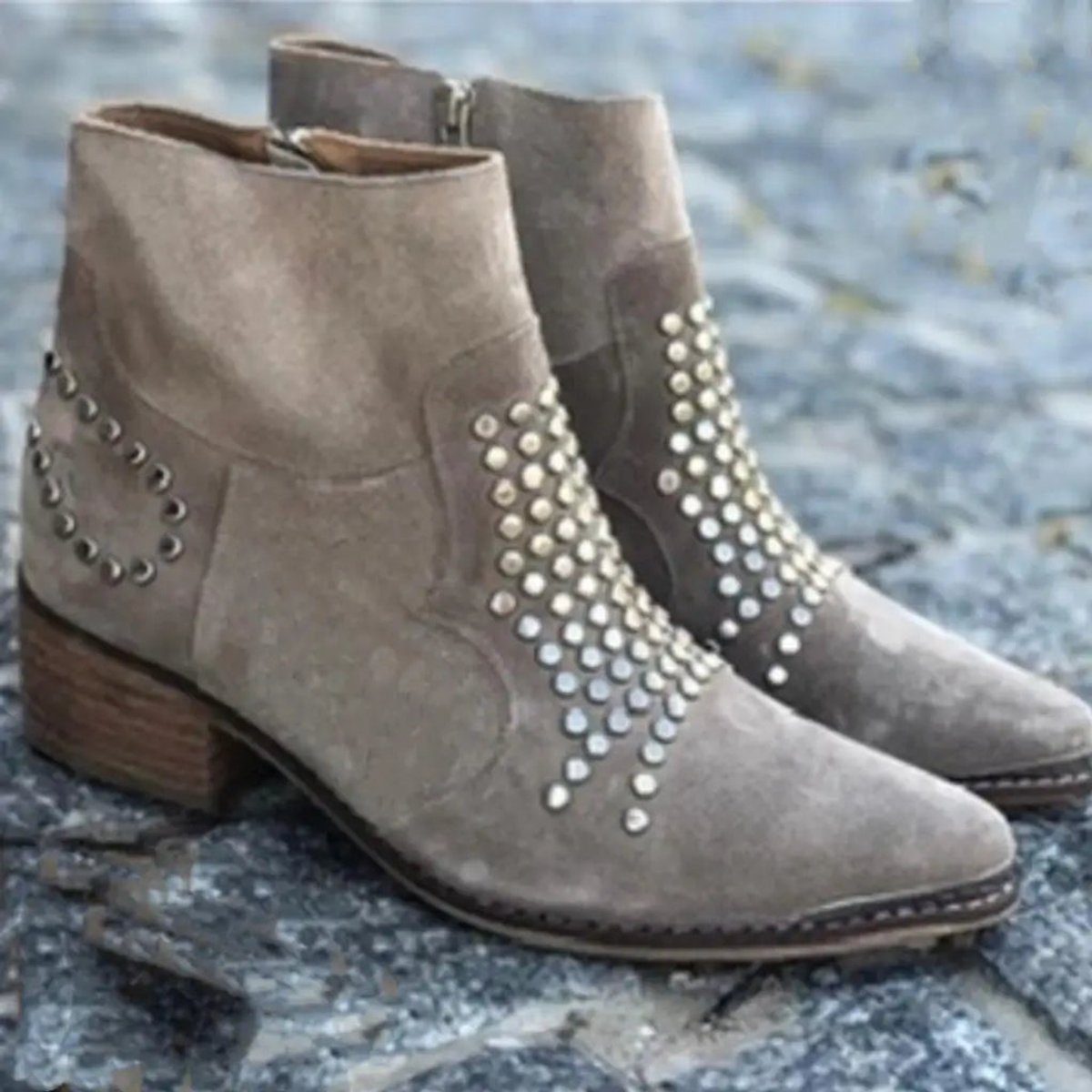 Women's Studded Suede Block Heel Ankle Boots - Pointed Toe | Autumn