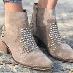 Women's Studded Suede Block Heel Ankle Boots - Pointed Toe | Autumn