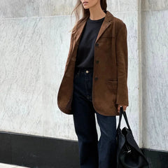Women's Suede Blazer | Tailored | Autumn - Brown