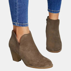 Women's Suede Block Heel Ankle Boots with Side Zip | Autumn