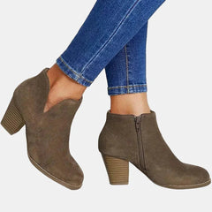 Women's Suede Block Heel Ankle Boots with Side Zip | Autumn