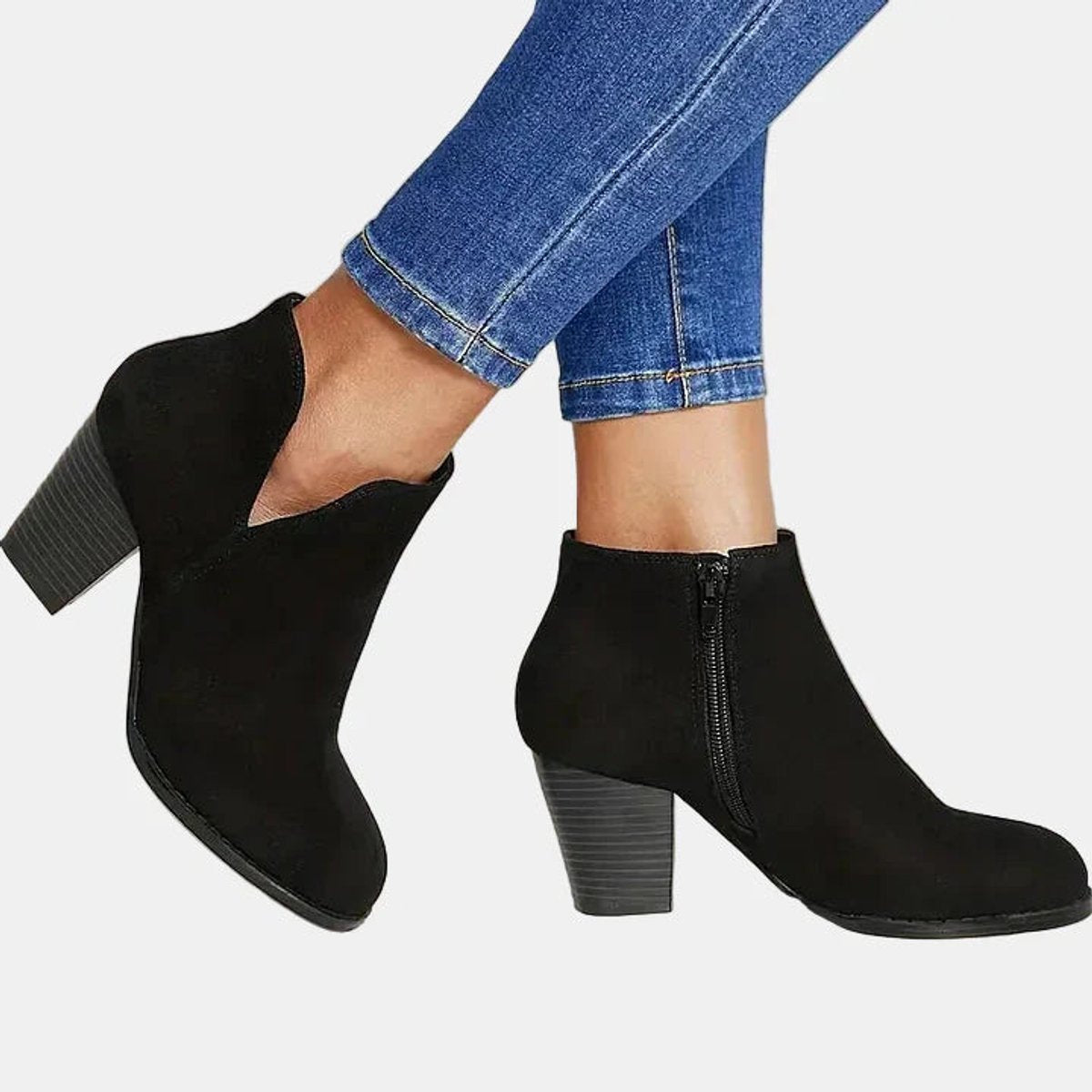 Women's Suede Block Heel Ankle Boots with Side Zip | Autumn