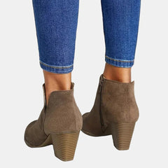 Women's Suede Block Heel Ankle Boots with Side Zip | Autumn