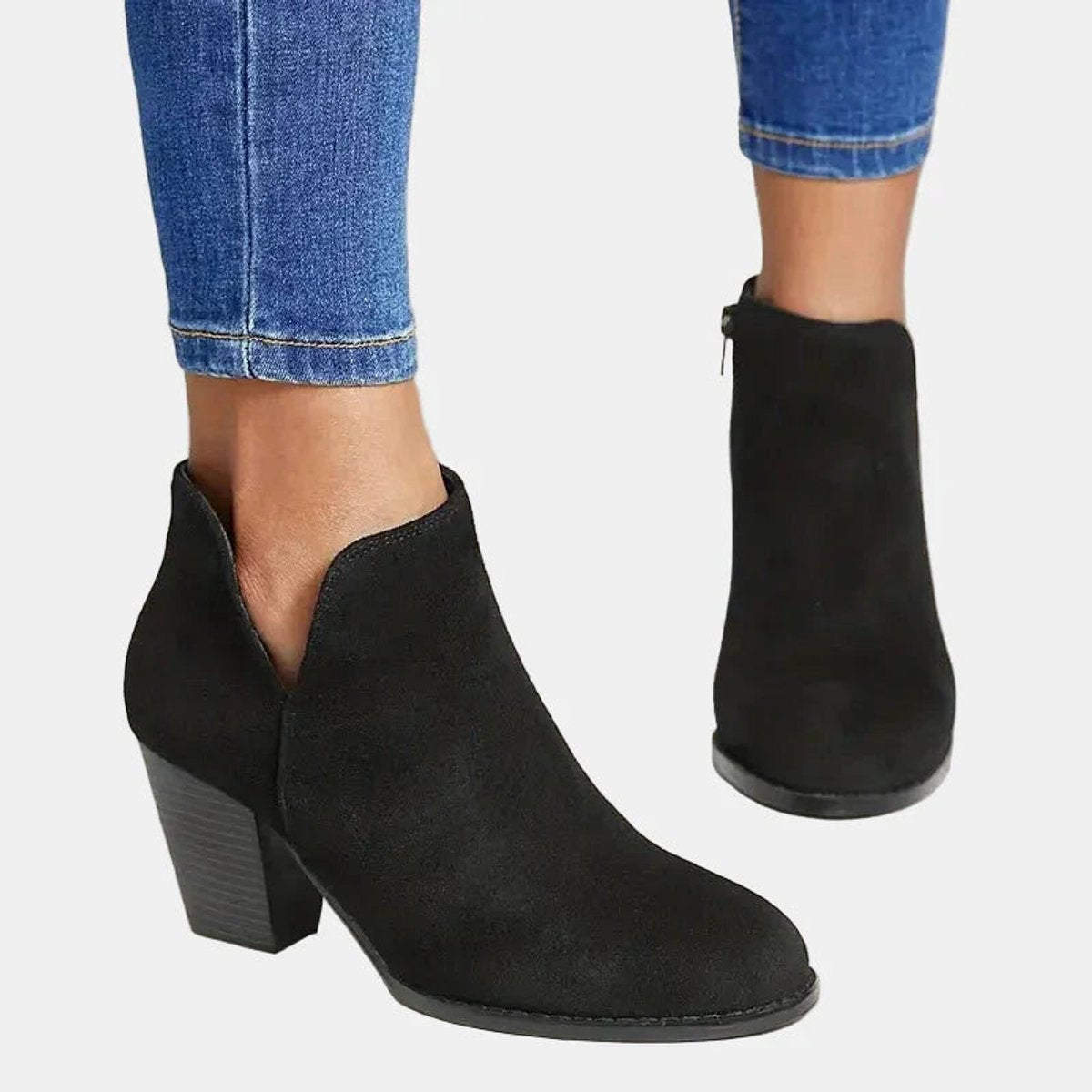 Women's Suede Block Heel Ankle Boots with Side Zip | Autumn