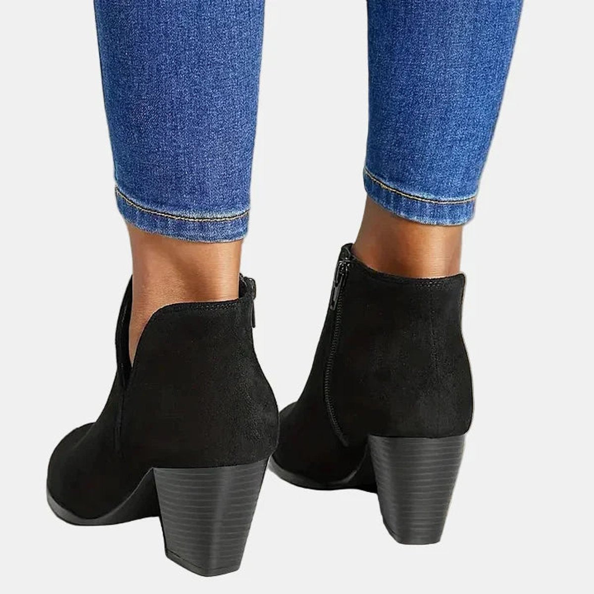 Women's Suede Block Heel Ankle Boots with Side Zip | Autumn