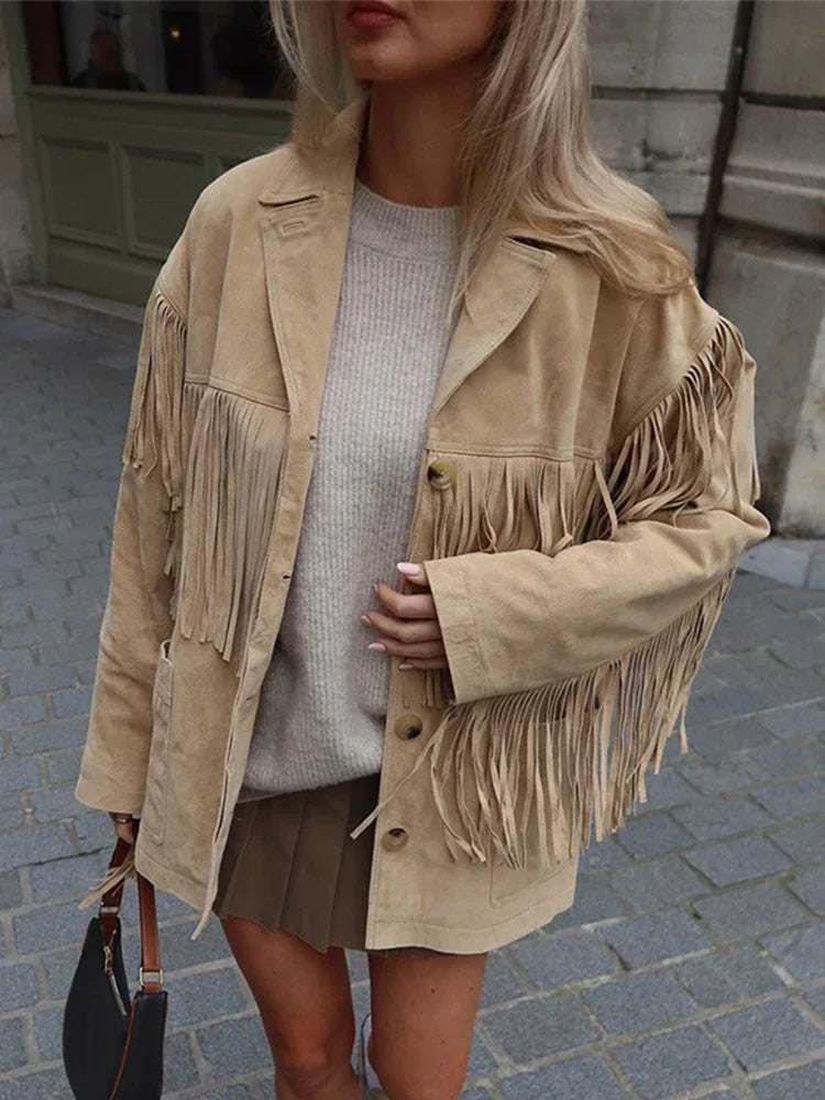 Women's Suede Fringe Jacket | Boho Western Style | Autumn