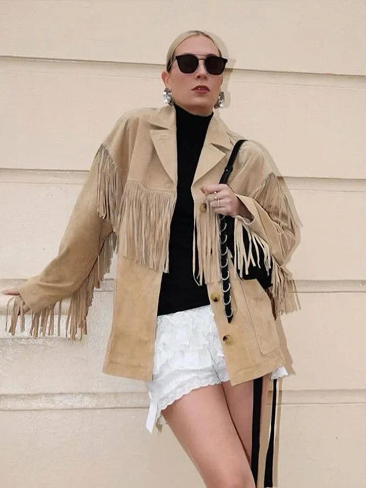 Women's Suede Fringe Jacket | Boho Western Style | Autumn