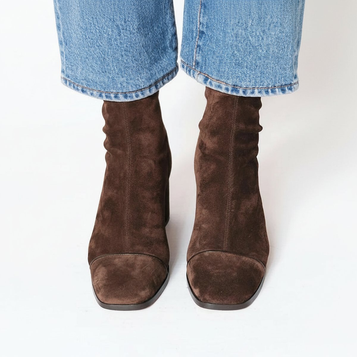Women's Suede Square-Toe Block-Heel Ankle Boots | Autumn