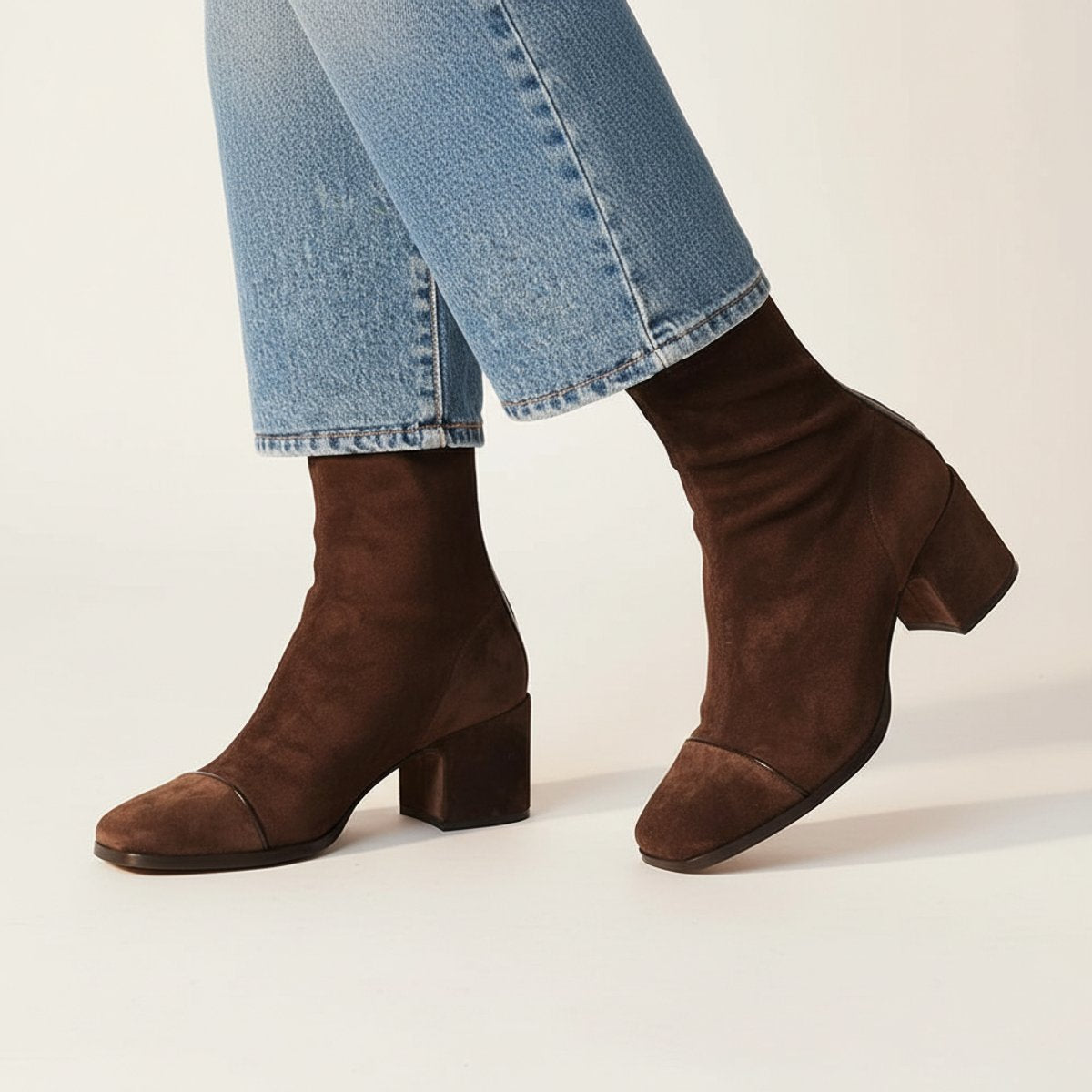 Women's Suede Square-Toe Block-Heel Ankle Boots | Autumn
