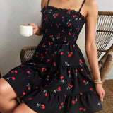 Women's Summer Dress | Spaghetti Straps | Floral - Black