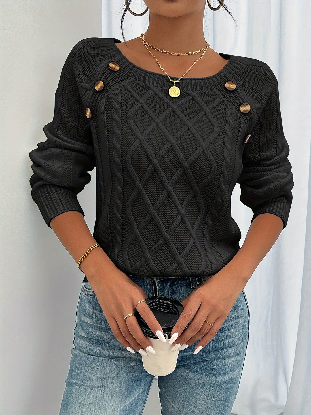 Women's Sweater | Crew Neck | Relaxed | Autumn - Black