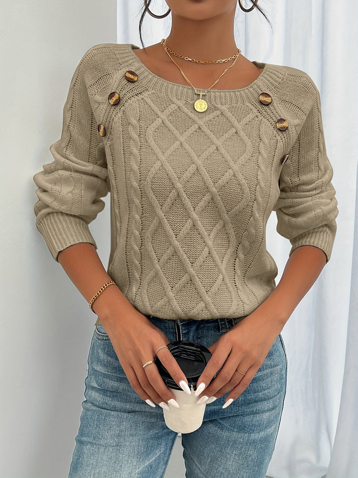 Women's Sweater | Crew Neck | Relaxed | Autumn - Khaki