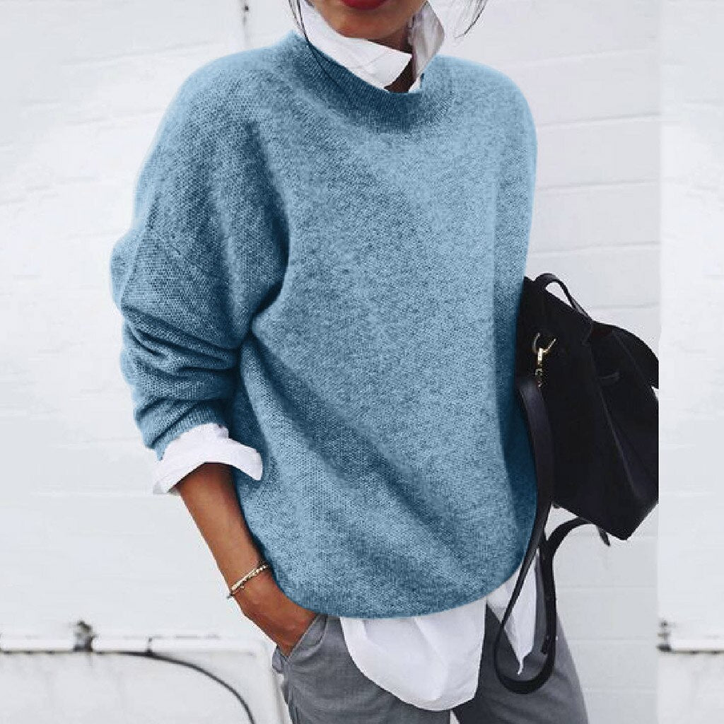 Women's Sweater | Crew Neck | Ribbed Knit | Autumn - Blue