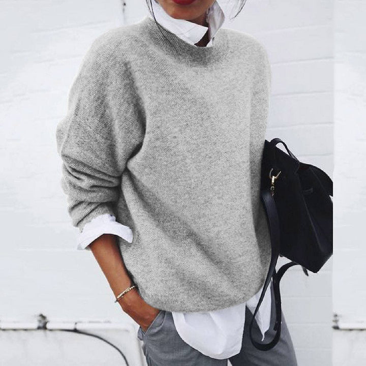 Women's Sweater | Crew Neck | Ribbed Knit | Autumn - Grey