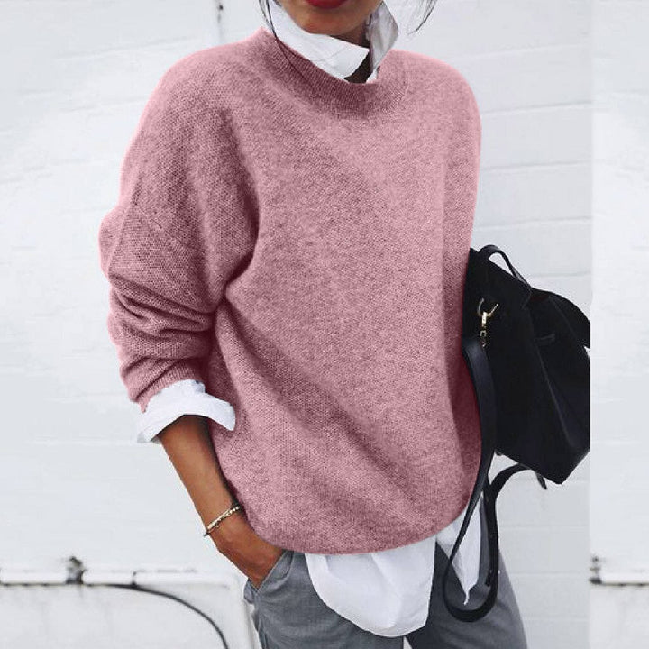 Women's Sweater | Crew Neck | Ribbed Knit | Autumn - Pink