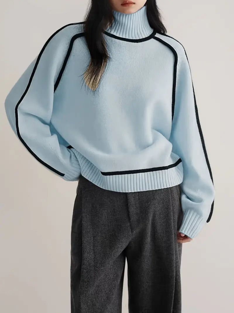 Women's Sweater | Elegant High Neck | Winter - Blue