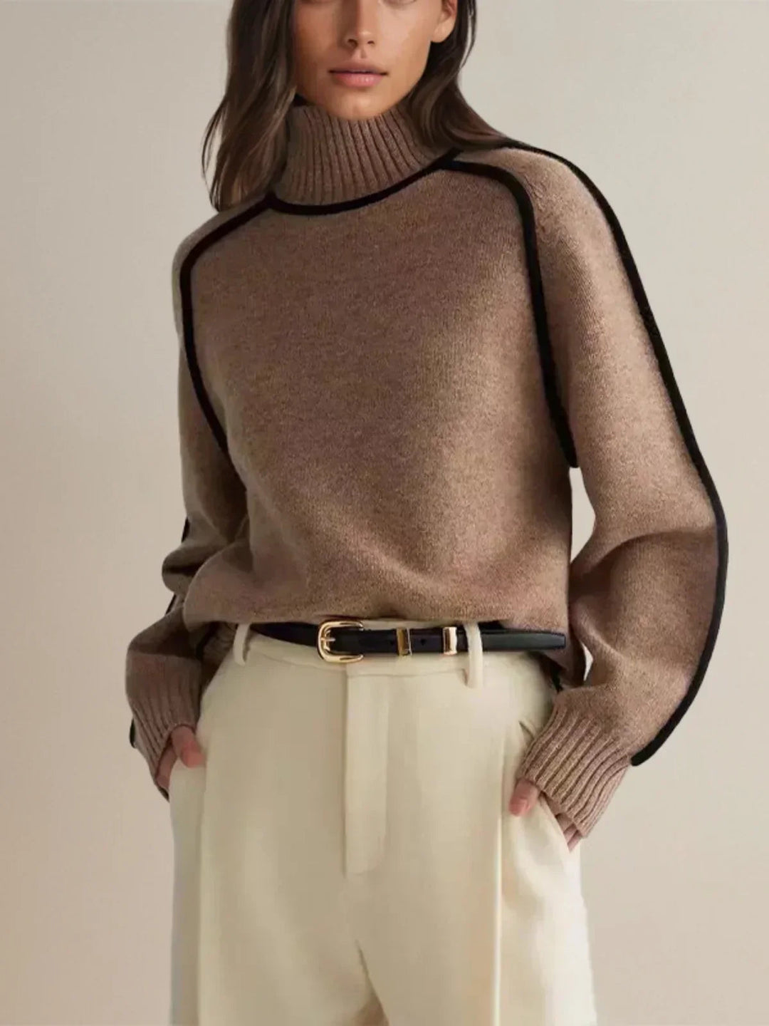 Women's Sweater | Elegant High Neck | Winter - Brown