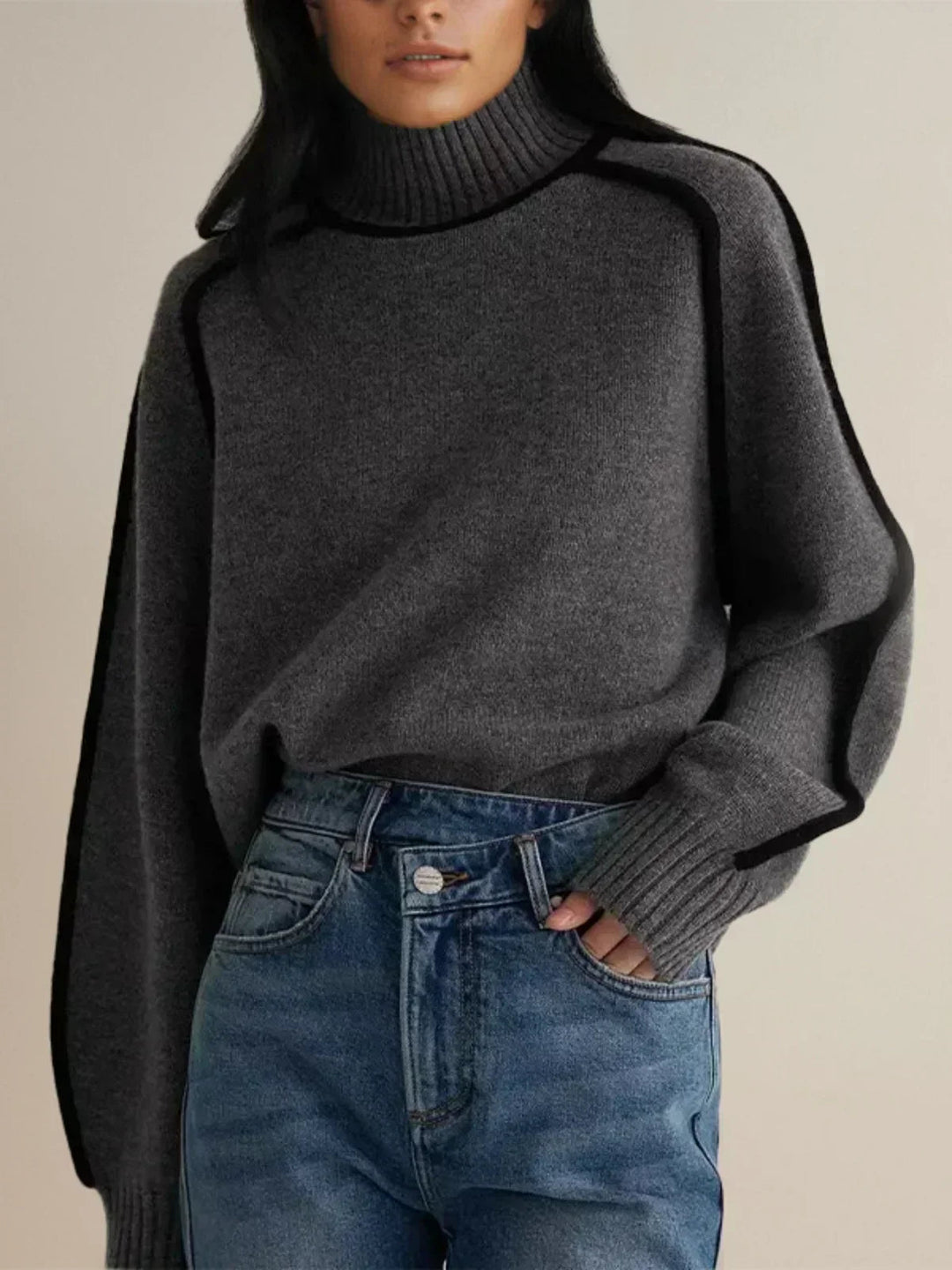 Women's Sweater | Elegant High Neck | Winter - Gray