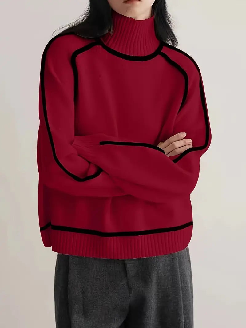 Women's Sweater | Elegant High Neck | Winter - Red