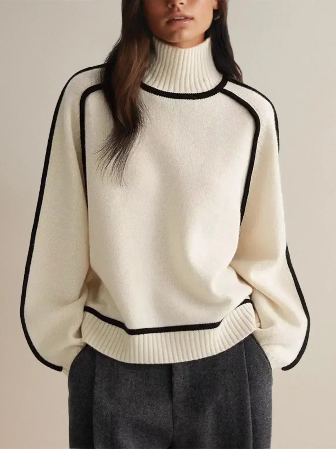 Women's Sweater | Elegant High Neck | Winter - White