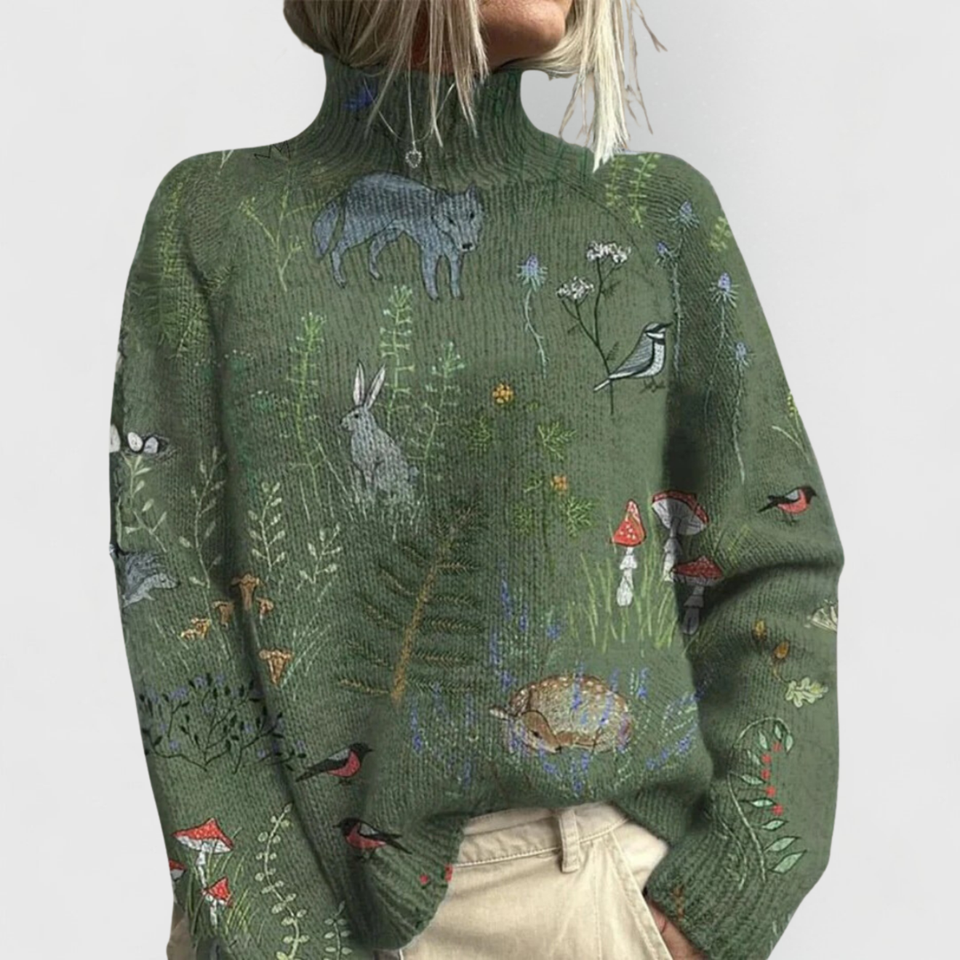 Women's Sweater | Floral Pattern | Winter - Green