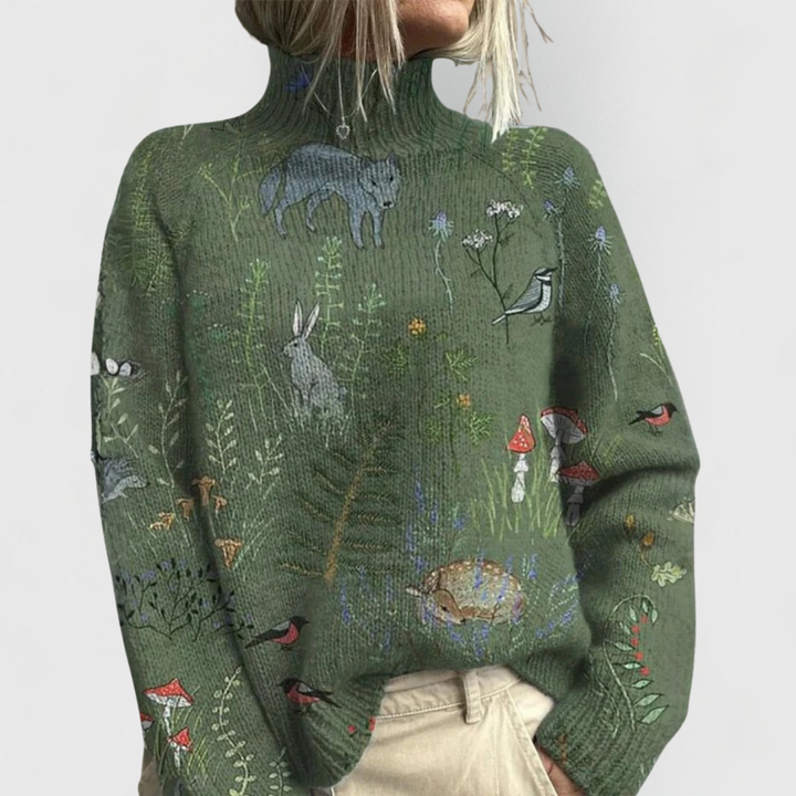 Women's Sweater | Floral Pattern | Winter - Green