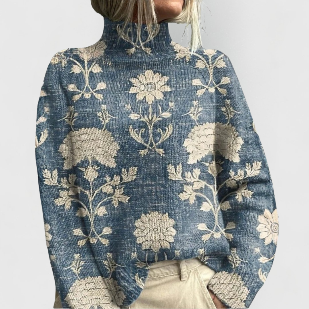 Women's Sweater | Floral Pattern | Winter - Light Blue