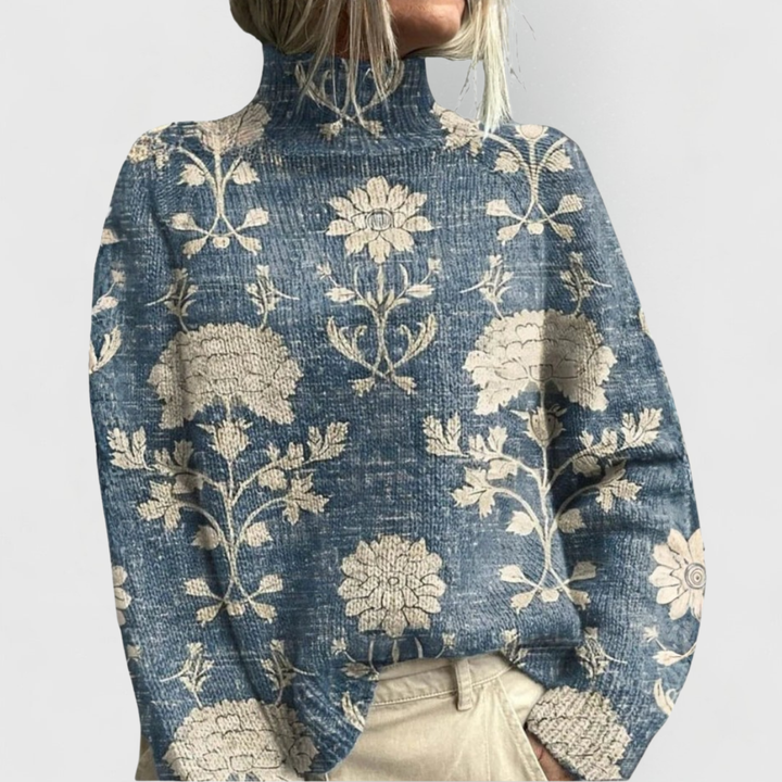 Women's Sweater | Floral Pattern | Winter - Light Blue