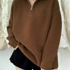 Women's Sweater | Half-Zip | Relaxed | Autumn - Dark Brown