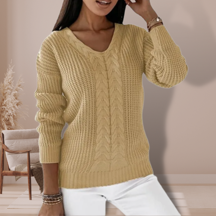 Women's Sweater | Knitted | Crew Neck | Autumn - Apricot