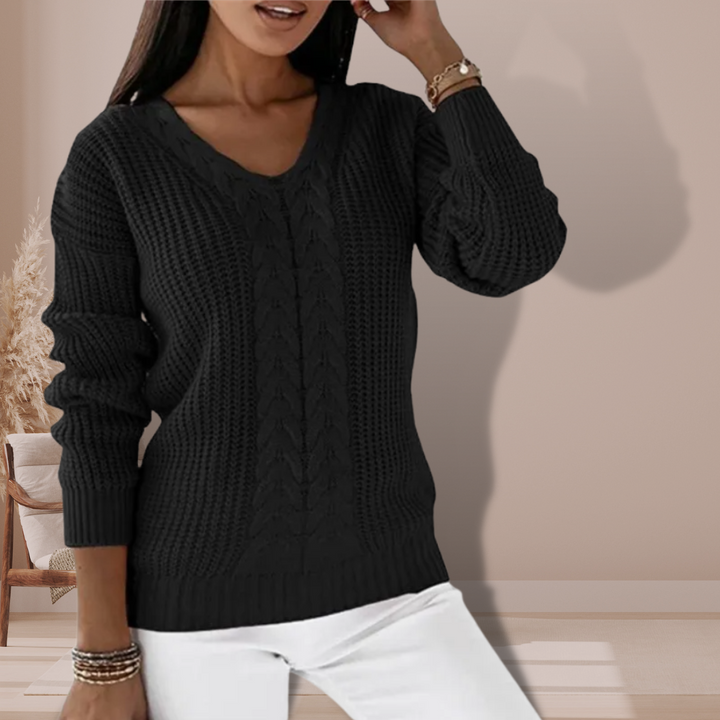 Women's Sweater | Knitted | Crew Neck | Autumn - Black