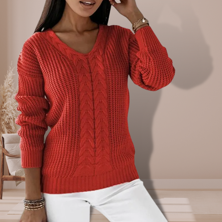 Women's Sweater | Knitted | Crew Neck | Autumn - Red