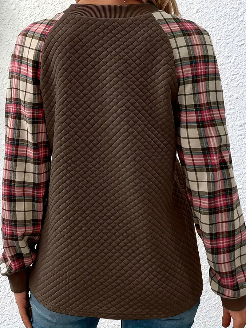Women's Sweater | Plaid Sleeves | Cozy Knit | Fall