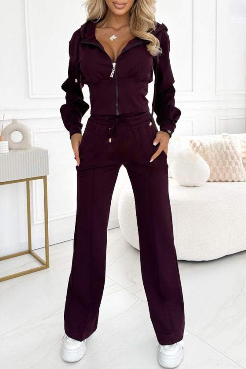 Women's Sweater Set | Relaxed | Two-Piece | Autumn - Bordeaux