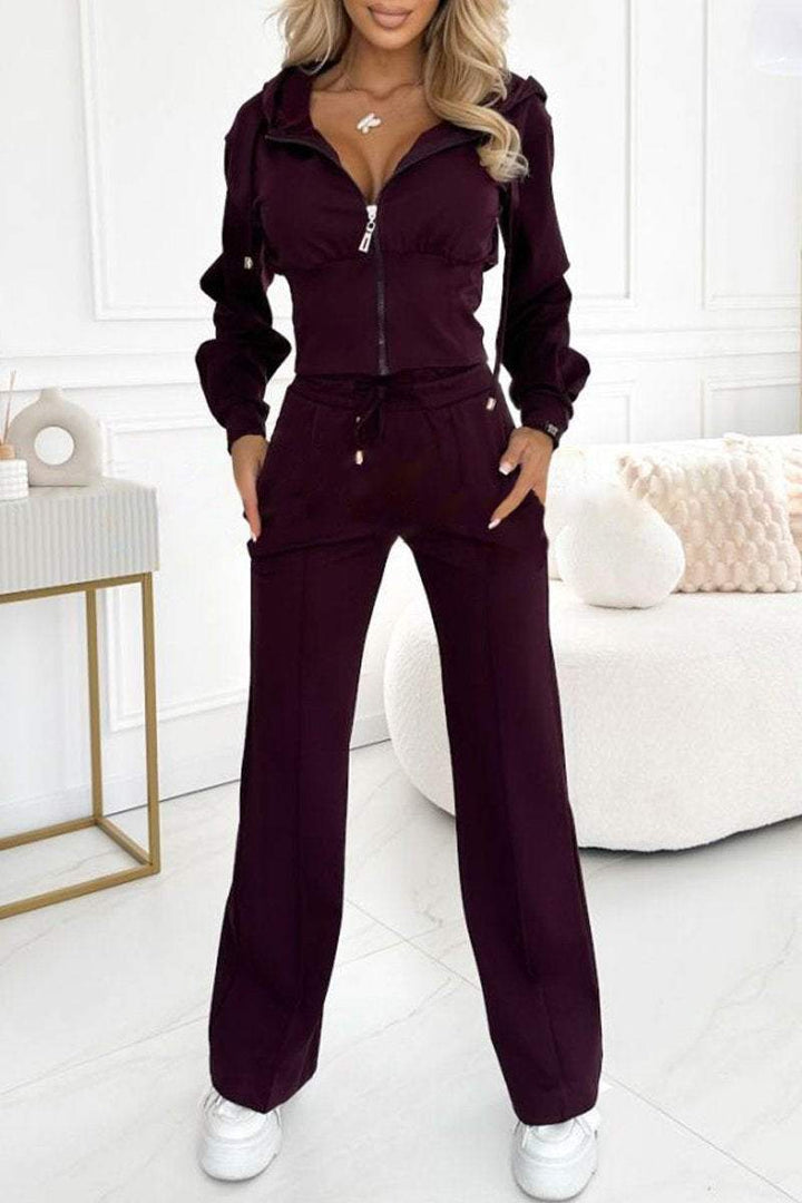 Women's Sweater Set | Relaxed | Two-Piece | Autumn - Bordeaux