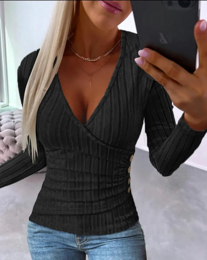 Women's Sweater | V-Neck | Elegant | Autumn - Black