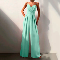 Women's Sweetheart Neck Spaghetti Strap Wide Leg Jumpsuit - Formal - Green